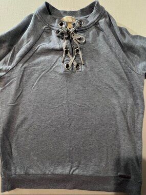 Michael Kors womens lace-up sweatshirt crew neck raglan sleeves Metallic lace XS